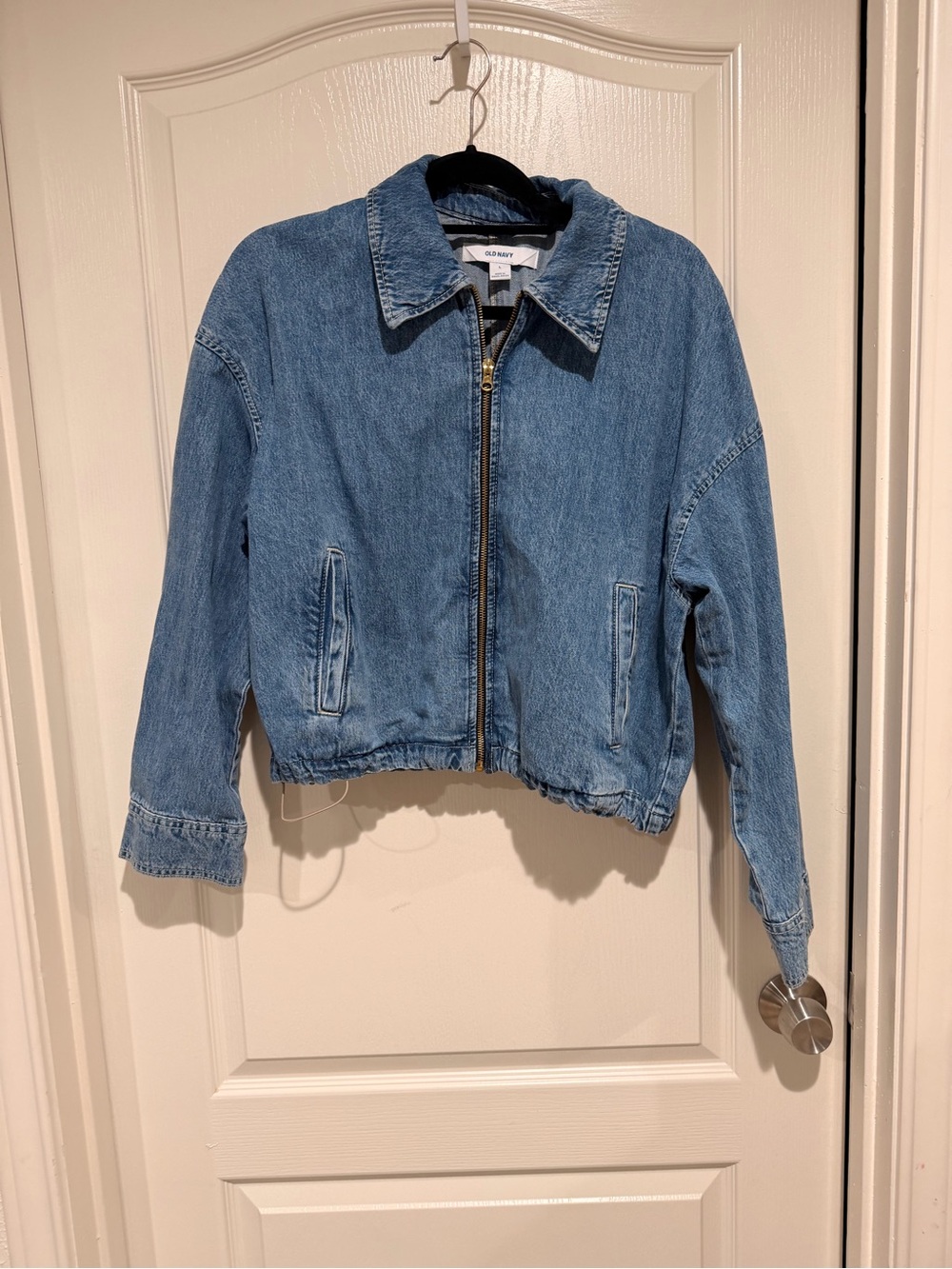 Old Navy Light Wash Denim Zip Jacket with Gold Hardware